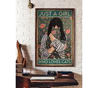 Inga Poster « Just A Girl Who Loves Cats » - Affiche vintage avec chat - Pour la maison, la cuisine - 20,3 x 30,5 cm