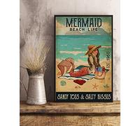 Inga Poster sirène vintage avec inscription « Love Mermaid » et « Mermaid » - Pour les vacances d'été - Décoration d'intérieur - En métal - Cadeau d'anniversaire - 20,3 x 30,5 cm