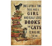 Inga Poster vertical en métal avec inscription « Books Cats Once Upon A Time » 20,3 x 30,5 cm