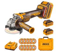 INGCO 20V Meuleuse d'angle Sans Fil Ø115mm, 1200W, Moteur Sans Balais, Vitesse Variable 3000/6000/9000 tr/min pour Couper, Polir et Aiguiser avec 2 Batteries 5,0 Ah et 1 Chargeur CAGLI2211532