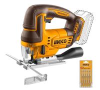 Ingco Cjsli1008 Scie sauteuse à Batterie 20 V Brushless Coupe Bois Métal Droite 45° 5 lames Seulement corps