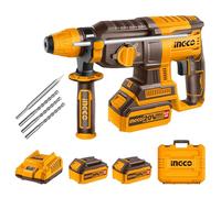 INGCO Marteau Perforateur Sans Fil 20V, 2.5J, Moteur Sans Balais, 0-1100 tr/min, Mandrin SDS-Plus, 4 Fonctions, Capacité de Perçage 26mm Béton avec 2 Batterie 4,0 Ah, 1 Chargeur CRHLI202682
