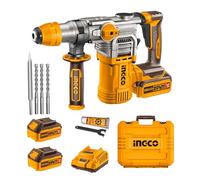 INGCO Marteau Perforateur Sans Fil 20V, Moteur Sans Balais, 930tr/min, Capacité de Perçage 28mm Béton, 3 Fonction en 1, SDS-Plus, avec 2 Batterie 5,0 Ah, 1 Chargeur, 3 Forets et 1 Burin CRHLI202885