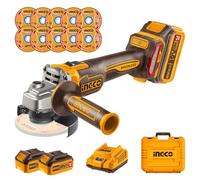 INGCO Meuleuse d'angle Sans Fil 20V, 1200W, Moteur Sans Balais, Ø125mm, Variable à 3 Vitesses 9000 tr/min avec 2 Batteries 4,0 Ah et 1 Chargeur CAGLI2212533E