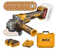 INGCO Meuleuse d'angle sans Fil 20V, Moteur sans Balais, 3000/6000/ 9000 tr/min, Ø115mm M14, avec 2 Batteries 4.0Ah, 1 Chargeur, 10 disques de coupe pour Meuler et Polir, Couper CAGLI211542