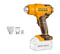 INGCO Pistolet à Air Chaud Sans Fil 20V (Produit Seul) Contrôle de Température Variable, 300/550 °C, Decapeur Thermique Portable avec 3 Buses HGLI2002
