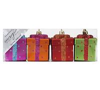 Inge glas décoration à suspendre en plastique multicolore en forme de Paquet cadeau pailleté hauteur 7 cm en lot de 4