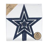 Inge-glas Étoile de sapin de Noël - 21,5 cm - En plastique - Incassable et avec paillettes - Pour sapin de Noël - Décoration de sapin de Noël et décoration de sapin de Noël - Bleu nuit