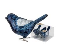 Inge-glas Lot de 3 boules de Noël en plastique - Motif oiseaux sur clip - 9 cm - Grandes boules de Noël pour sapin de Noël - Boules de sapin de Noël et décoration de sapin de Noël - Bleu nuit