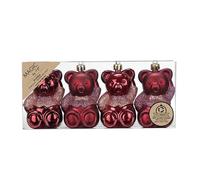 Inge-glas Lot de 4 boules de Noël en plastique - 8 cm - Incassables et avec paillettes - Boules de Noël pour sapin de Noël et décoration de sapin de Noël - Bordeaux rouge