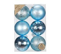 Inge-glas Lot de 6 Boules de Noël en Plastique - 8 cm - Incassables avec Motif Pailleté - Grandes Décorations pour Sapin - Turquoise