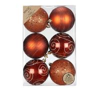Inge-glas Lot de 6 boules de Noël en plastique - 8 cm - Incassables et avec motif pailleté - Grandes boules de Noël pour sapin de Noël - Boules de sapin de Noël et décoration de Noël - Cuivre - Amande