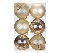 Inge-glas Lot de 6 boules de Noël en plastique - 8 cm - Incassables et avec motif pailleté - Grandes boules de Noël pour sapin de Noël et décoration de sapin de Noël - Champagne - Or crème