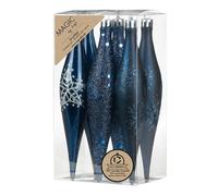 Inge-glas Lot de 6 décorations de sapin de Noël en plastique - 15 cm - Incassables et avec motif pailleté - Boules de Noël pour sapin de Noël et décoration de sapin de Noël - Bleu nuit