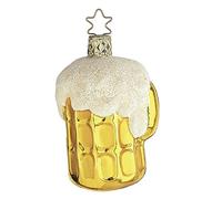 Inge-glas Verre de décoration d'arbre de Noël 8 cm Tasse de bière bavaroise Mesure Boules de Noël nouées à la main Peintes à la main Or