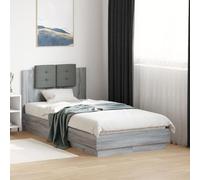 Ingénierie bois insonorisé lattes sommier tête de lit grise 75x190 cm | Cadre de lit sans matelas 75x190 cm somona gris avec tête de lit rembourrée bois lattes soutien lecture télévision