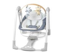 Ingenuity, Balancelle Portable Swing 'n Go avec Arc d'Activités en Bois Durable et 5 Vitesses, pour Enfants de 0 à 9 Mois, Jusqu'à 9 kg, Chambray
