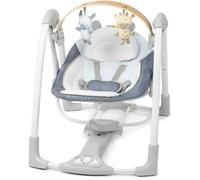 INGENUITY Transat bébé Balancelle électrique pliable - Chambray, arche d'éveil en bois, 5 vitesses de balancement, 8 mélodies