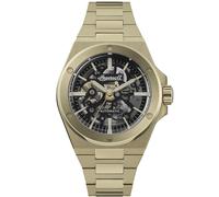 Ingersoll Montre Automatique The Baller pour Homme logée dans Un boîtier de 45 mm au Cadran Squelette Noir, et Bracelet doré en Acier Inoxydable I15001