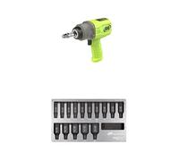 Ingersoll-Rand 2236QTIMAX-G DXS2 Clé à Chocs Pneumatique, Silencieuse, 2034 Nm, Carter Titane, Bague de Friction, Vert, DXS2 Deep métrique Douille à choc Jeu, 15 pièces