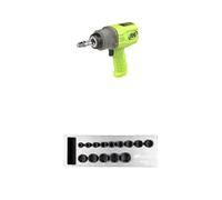 Ingersoll-Rand 2236QTIMAX-G DXS2 Clé à Chocs Pneumatique, Silencieuse, 2034 Nm, Carter Titane, Bague de Friction, Vert, DXS2 hexagonales SAE impérial Douille à choc Jeu, 14 pièces