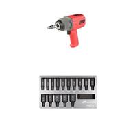 Ingersoll-Rand 2236QTIMAX-R DXS2 Clé à Chocs Pneumatique, Silencieuse, 2034 Nm, Carter Titane, Bague de Friction, Rouge, DXS2 Deep métrique Douille à choc Jeu, 15 pièces