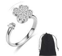 INGJIA Bague Anti-Stress Rotative en Argent - Anneau de Relaxation Ajustable pour Anxiété avec Papillon, Lune, Soleil et Cristal - pour Femme et Homme