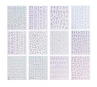 INGJIA Holographique Aurore Stickers Ongles Nail Art 12 Feuilles Autocollants Ongles Autoadhésif Deco Ongle Nail Art Design Manucure