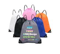 INGORINA Sacs à cordon personnalisés avec logo - Sacs à cordon de serrage personnalisés - Articles promotionnels personnalisés - Lot de 5/10/50/100 pièces pour gym, sport, voyage - Gris