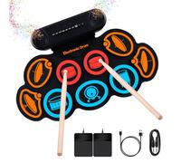 INGPARTNER Kit de batterie électronique, 9 coussinets d'oreille enroulables, kit de tampon de batterie électrique avec prise casque, 10 heures de lecture, haut-parleur intégré (Couleur)