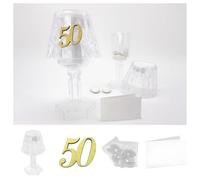 Ingrosso e Risparmio Bonbonnière anniversaire 6 pièces lampe lumière LED en Plex porte-dragées Lume avec application 50 or mariage bois gadgets confettis décor design complet (kit de bricolage)