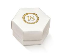 Ingrosso e Risparmio Bonbonnière d'anniversaire 18 ans, 10 boîtes hexagonales avec 18 ans, couleur or, en relief, fond et couvercle confié, porte-dragées garçon, fille, marque-places originaux
