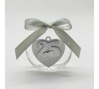 Ingrosso e Risparmio Bonbonnière d'anniversaire 25 ans, 1 pièce parfumeur en verre avec application 25 en bois argenté avec nœud inclus argent confié, mariage, arrivée de mariés, bricolage célébration