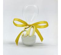 Ingrosso e Risparmio Bonbonnière d'anniversaire de 50 ans, 1 sablier avec sable blanc et application 50 en bois doré avec nœud inclus mariage arrivée mariés bricolage célébration