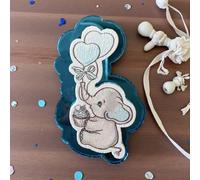 Ingrosso e Risparmio Bonbonnière de naissance, 12 pièces, pour naissance, 12 pièces, aimant, en bois, éléphant, avec plexiglas bleu ciel, ballon cœur, bleu ciel, marque-place, baptême, garçon, premier