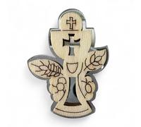 Ingrosso e Risparmio Lot de 12 bonbonnières de communion en bois et en plexiglas couleur argent avec craie de communion, symboles sacrés, calice et ostie, enfant avec marque-places