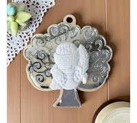 Ingrosso e Risparmio Lot de 12 bonbonnières de communion pour arbre de vie, bois et plexiglas, couleur argent, avec craie de communion, symboles sacrés, calice et ostie, enfant avec marque-places