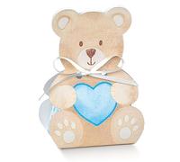Ingrosso e Risparmio Lot de 20 bonbonnières en forme d'ourson, en carton, cœur bleu ciel, porte-dragées marque-place, garçon, premier anniversaire, baptême, bricolage