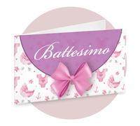 Ingrosso e Risparmio Lot de 40 cartes de baptême, pour fille, personnalisées, pour dragées, marque-place, pour enfants, bricolage, en carton, nœud rose, inscription