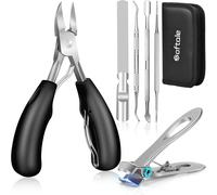 Ingrown Toenail Nippers For Thick Toes Fungus Precision Nail Clippers-Strong Soft Grip Nail Scissors With Nail File,Black,Silver