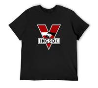 INGSOC 1984 George Orwell Fictional Novel English Socialism T-Shirt Graphic Tee Printed Top Mens Black Shirt XL