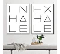 Inhale Exhale Lot de 2 impressions sur toile de yoga noires et blanches avec citations minimalistes - Art mural sur toile - Impression typographique - 40,6 x 61 x 5 cm - Sans cadre