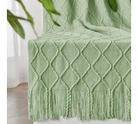 inhand Couverture tricotée Douce pour canapé, Salon, décoration d'intérieur - Couverture d'été Chaude légère et Respirante pour extérieur, Style Rustique - 127 x 152,4 cm, Vert Sauge