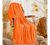 inhand Plaid tricoté décoratif Doux, léger, Chaud, Respirant, pour canapé, Salon, Halloween, Automne, Style Rustique, pour Une Utilisation en intérieur et en extérieur, 127 x 152,4 cm, Orange brûlé