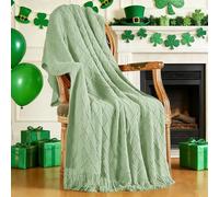 inhand Plaid tricoté doux, léger, chaud, respirant, pour canapé, salon, décoration d’intérieur, style rustique, convient en extérieur, format, 152,4 x 203,2 cm (lit 1 place), vert sauge