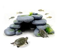 inheming Grotte décorative d'aquarium avec Herbe Verte, Décoration pour Aquarium Grotte rocheuse Rock,Décoration Classique en résine pour Aquarium 23x12.5x7.5cm