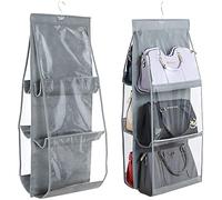 inheming INHEMI Organiseur de Sac à Main Suspendu, Sac de Rangement pour Armoire, Placard, Système d’organisateurs,6 Poches Anti-poussière,Compartiment Transparent,Non Tissé - Gris