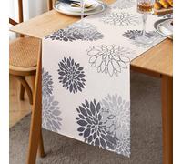 Inhobbok Chemin de Table Gris Clair Dahlia Floral Lin Moderne 33x183 cm Attrayant Ferme Table Centre Décor pour Commode Armoire Table TV Cuisine Salle À Manger Table Fête Banquet Mariage