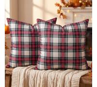 Inhobbok Housse Coussin 40x40 Lot de 2, Tartan Classique, Rouge Noir, Housse de Coussin Style Chalet, Décoration Cocooning Salon, Motif Écossais, pour Famille, Ambiance Hivernale Chaleureuse