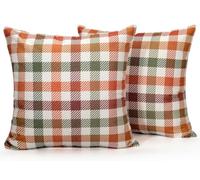 Inhobbok Housse de Coussin, Aspect Lin, Motif Automne, 40x40 cm, Lot de 2, Décoration Maison Rustique, Fauteuil Lecture, Rouge Bordeaux, Lignes Symétriques, Tissu Texturé, S'associe Tapis Vintage